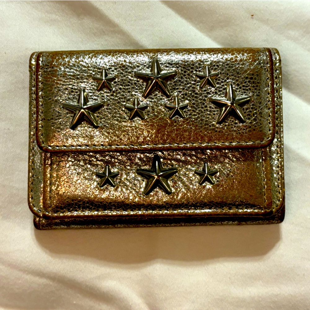 Jimmy Choo Gold metallic studded Nemo trifold